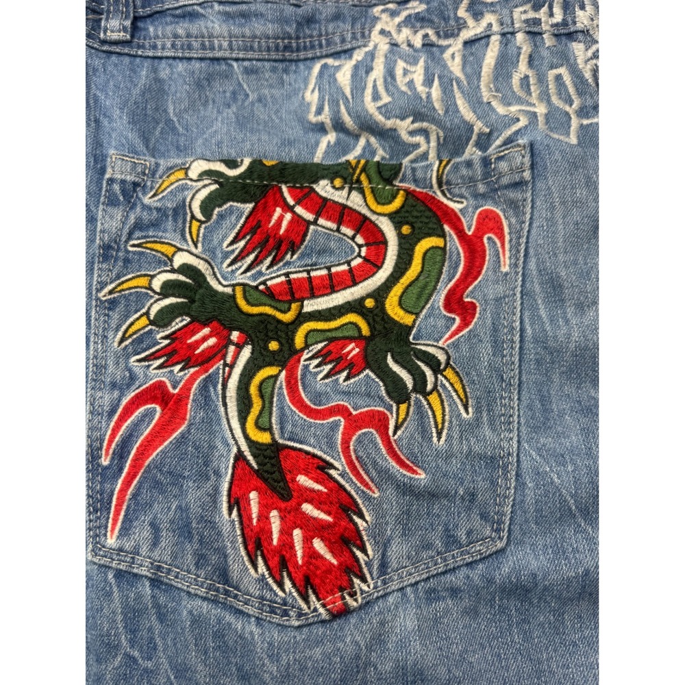Ninth Hall Dragon Embroidered Baggy Jeans Sz 40x30 Y2K Cyber Grunge Streetwear - Picture 8 of 12